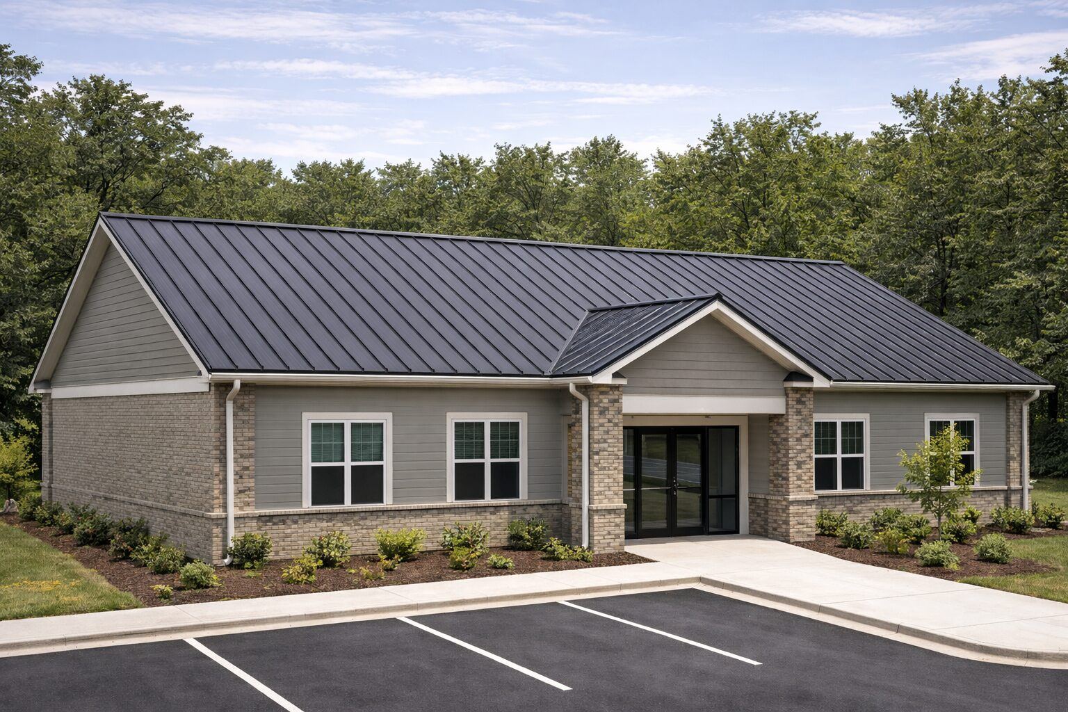 Standing seam metal roof on a commercial building