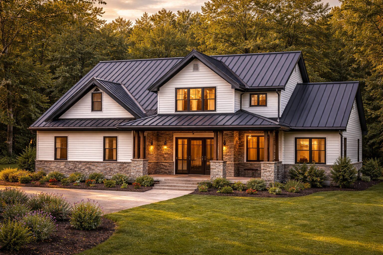 Standing seam metal roof with concealed fasteners on a Western NC home